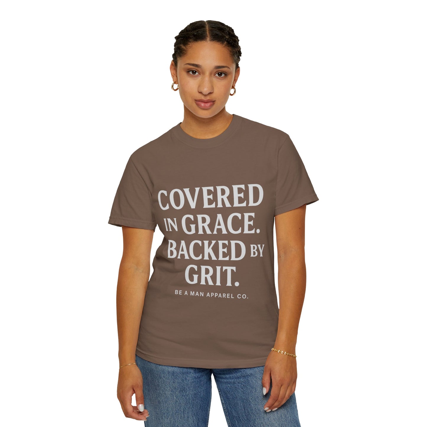 Covered in Grace, Backed by Grit – Be Her Backbone (Women's Shirt)